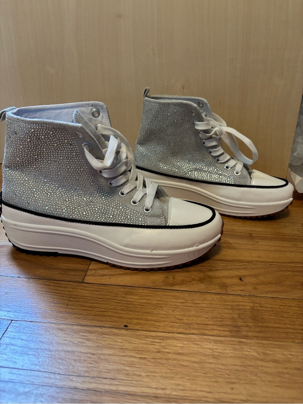 Mudd Rhinestone High Top Platforms - Silver Sz 8.5